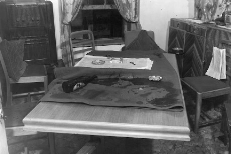 Crime scene photograph, 1950.