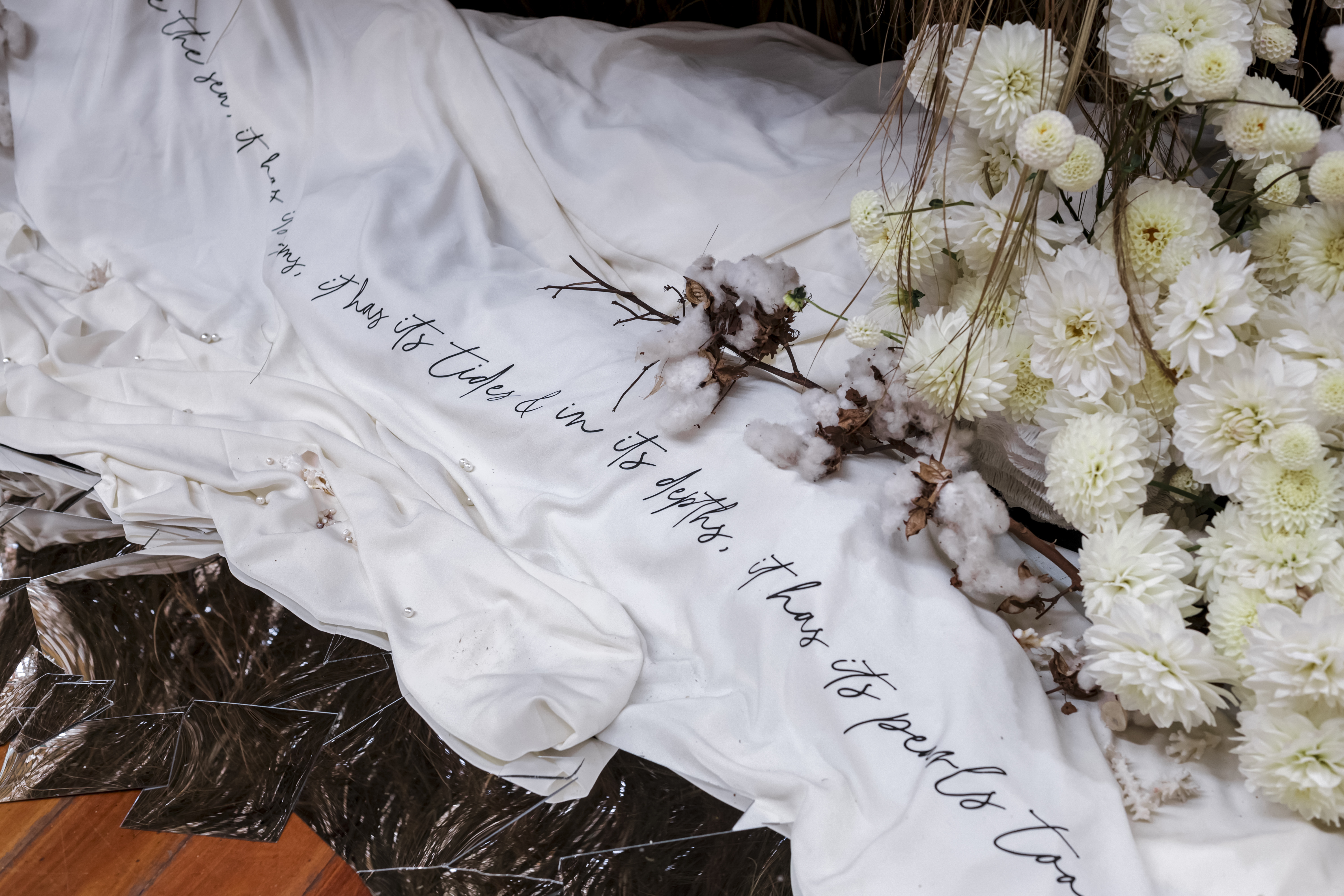 The van Gogh quote hand-lettered onto fabric within the PEARL installation.